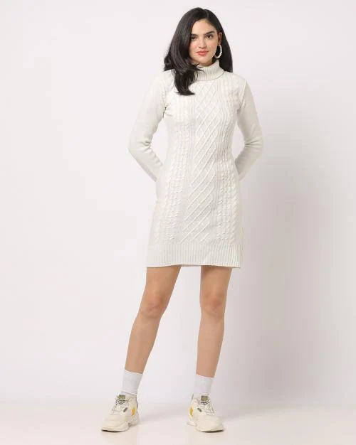 Cable-Knit Turtleneck Sweater Dress