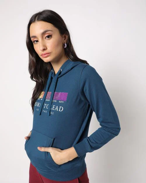 Typographic Print Hoodie with Kangaroo Pocket