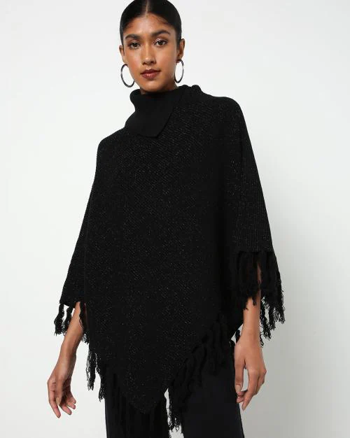 Speckle Winter Poncho with Tassels