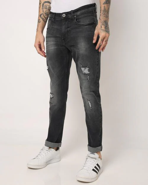 Men Mid-Wash Distressed Slim Fit Jeans