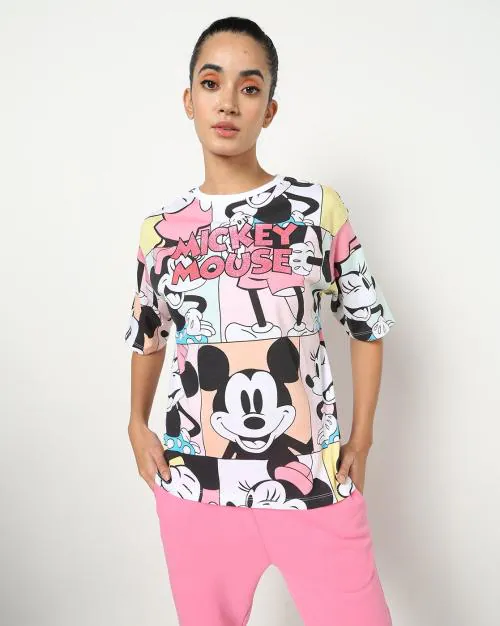 Mickey Mouse Print Crew-Neck T-shirt