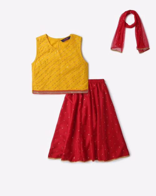 Embellished A-Line Lehenga Choli Set with Dupatta