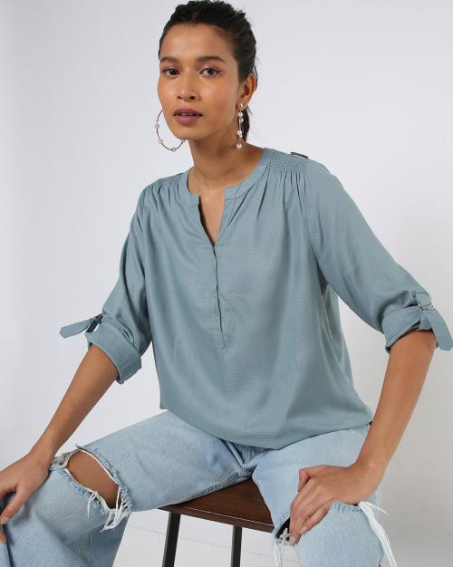 Top with Rolled-Up Sleeves