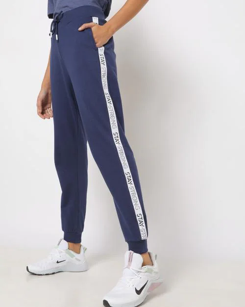Women High-Rise Joggers with Typographic Print Taping