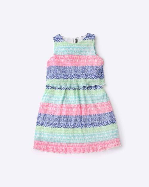 Printed Pleated A-line Dress
