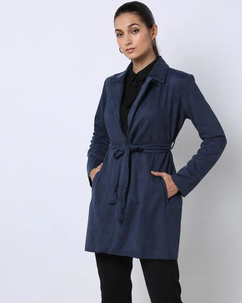 Open-Front Trench Coat with Belt