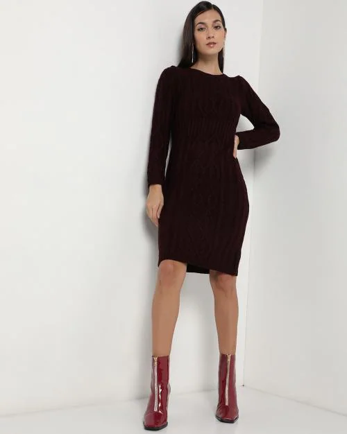 Cable-Knit Round-Neck Sweater Dress