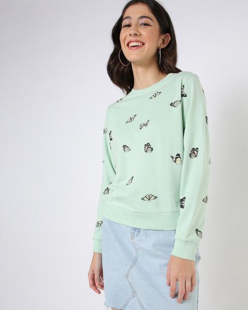Butterfly Print Crew-Neck Sweatshirt