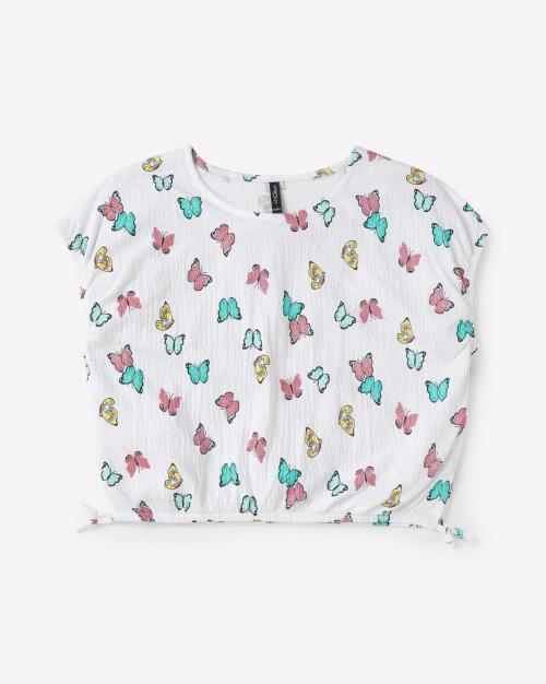 Butterfly Print Top with Tie-Up