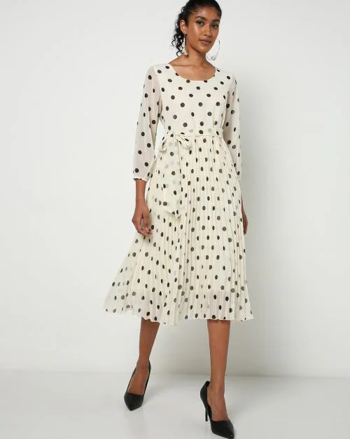 Polka-Dot Print Fit & Flare Dress