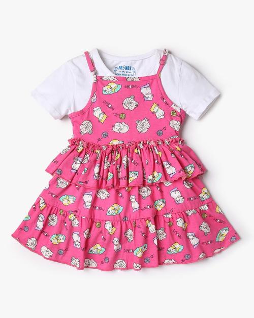 Printed Pinafore Dress with T-Shirt