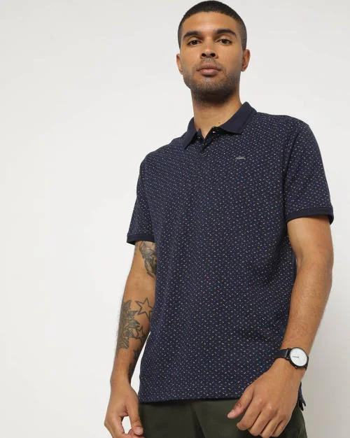 Regular Fit Micro Print Polo T-Shirt