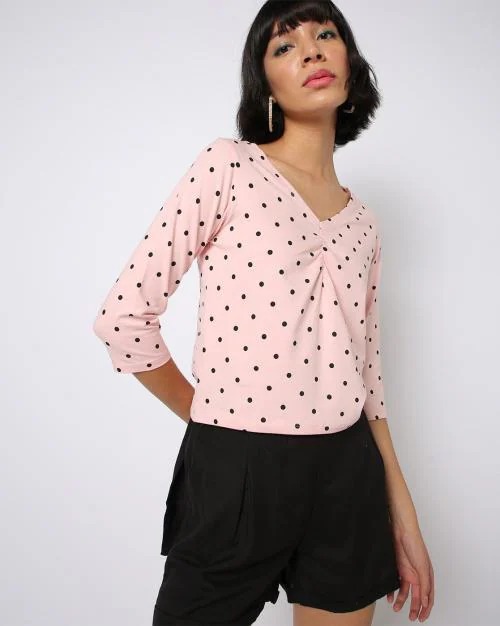 Polka Dot Print V-neck Top