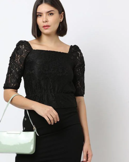 Floral Lace Square-Neck Top