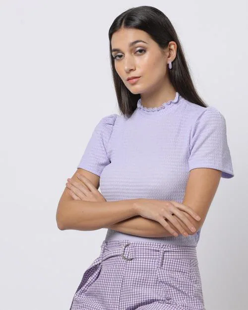 Buy Textured HighNeck Top with Lettuce Hem Online at Best Prices in