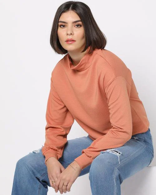 Striped High-Neck Sweatshirt