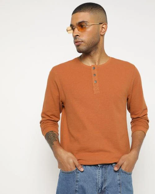 Regular Fit Cotton Henley T-Shirt