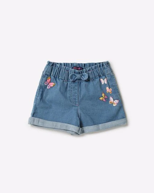Butterfly Print Denim Shorts