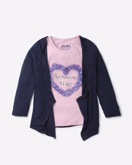 T-shirt with Heart Corsage Embroidery