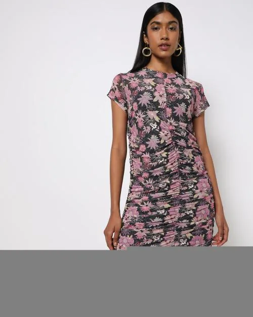 Printed Ruched Bodycon Dress
