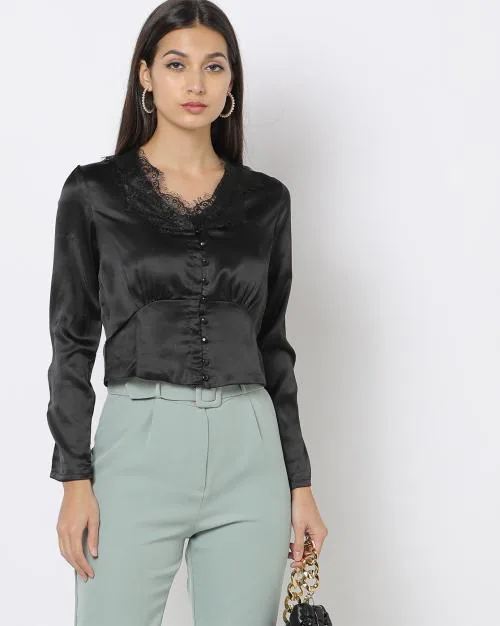 Button-Down Top with Lace Trim