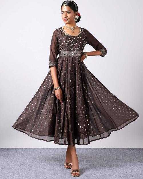 Floral Embroidered Flared Kurta