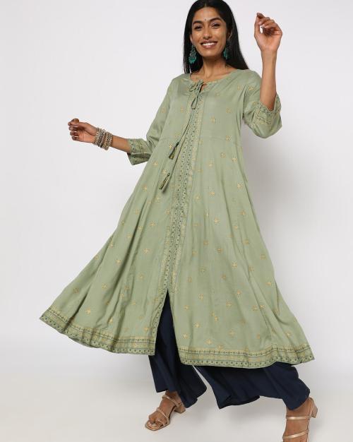 Floral Print Flared Kurta with Front-Slit