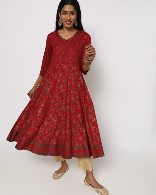 Floral Print Flared Kurta