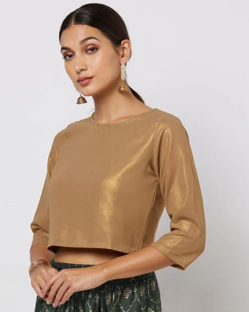Shimmery Crew-Neck Crop Top