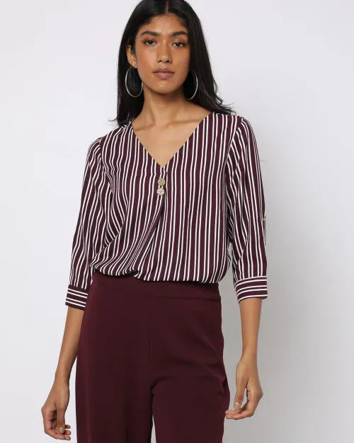 Striped V-neck Top