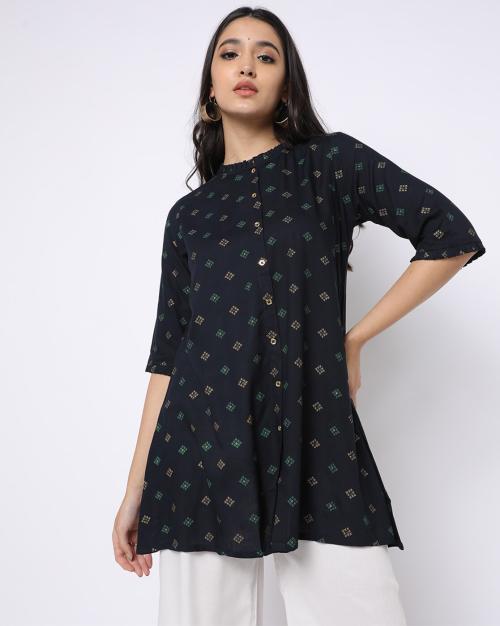 Printed High-Neck A-line Tunic