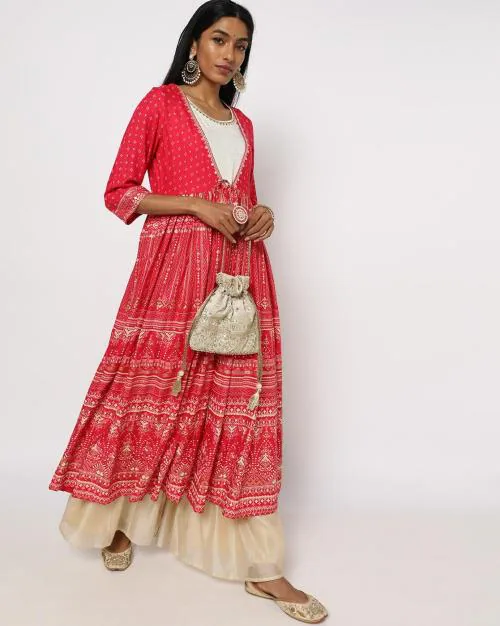 Printed A-line Kurta with Shrug