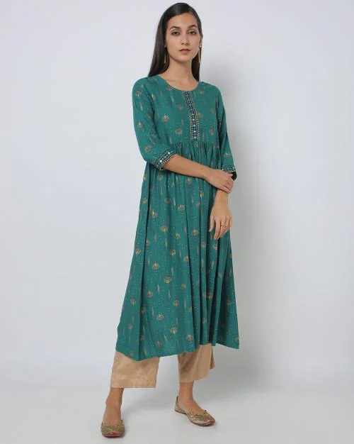 Floral Print Flared Kurta