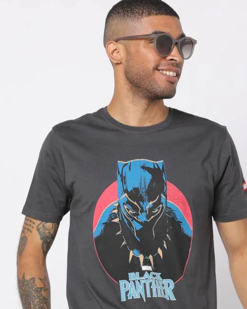 Black Panther Print Slim Fit Crew-Neck T-Shirt