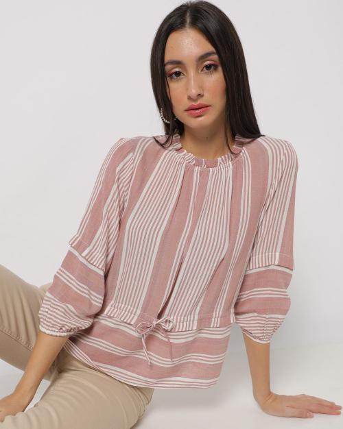 Striped Top with Ruffle Accent