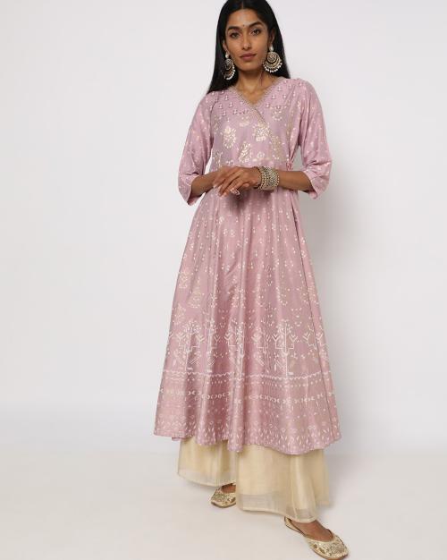 Floral Print Angrakha Kurta