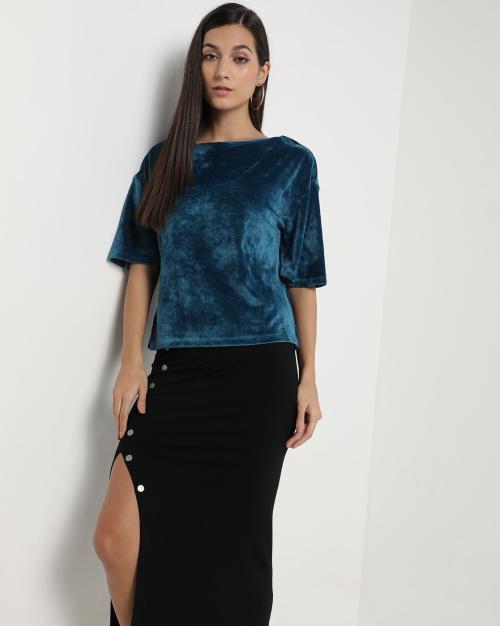 Boat-Neck Top with Drop-Shoulder Sleeves