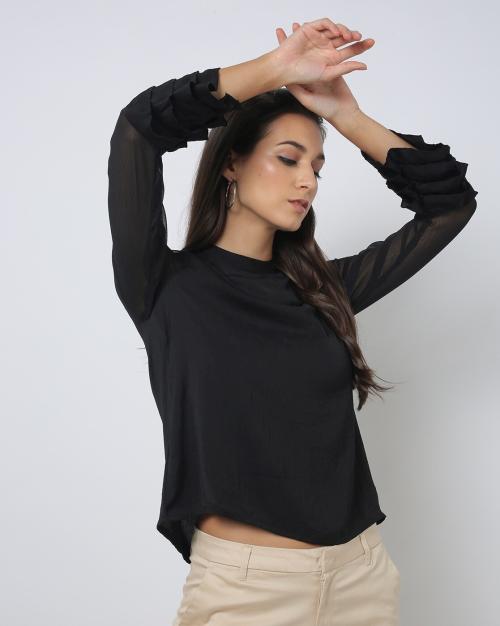 Round-Neck Top with Ruffle Accent