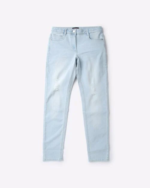 Girls Lightly Washed Distressed Jeans