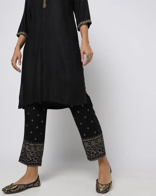 Printed Flat-Front Pants