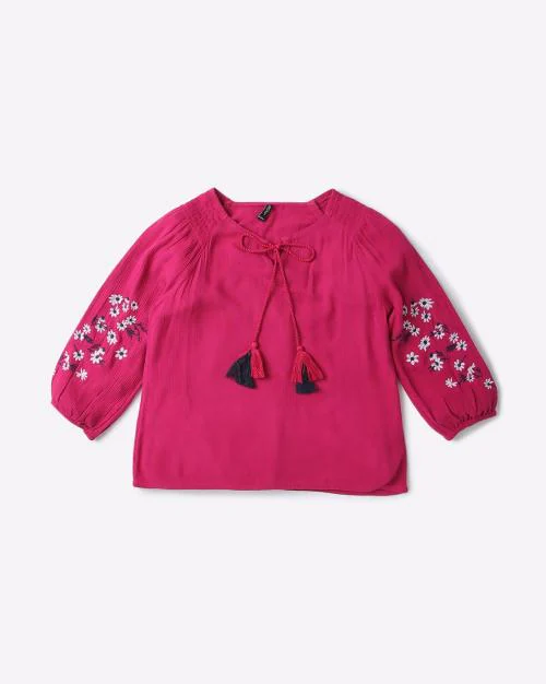 Embroidered Top with Tie-Up