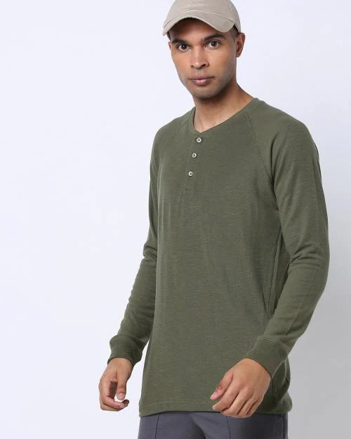 Regular Fit Heathered Henley T-Shirt