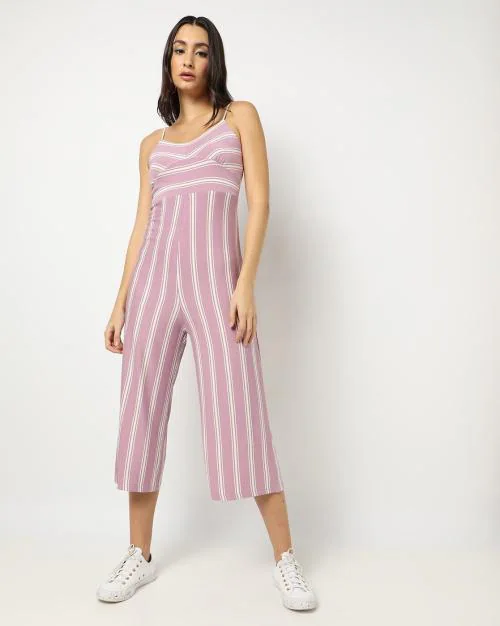Striped Strappy Cropped Jumpsuit