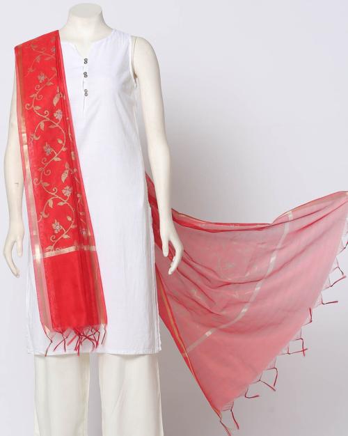 Floral Print Chanderi Dupatta with Tassels