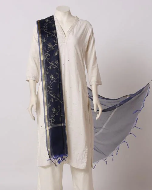 Floral Print Chanderi Dupatta with Tassels