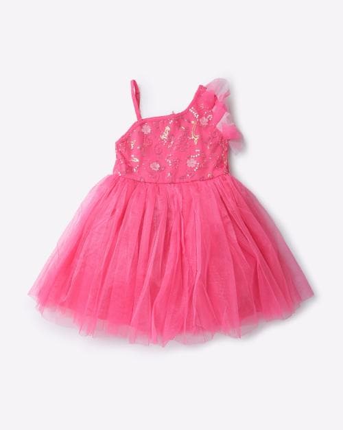 Embellished One-Shoulder Fit & Flare Frock