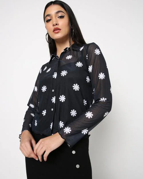 Floral Print Sheer Shirt