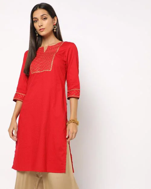 Straight Kurta with Embroidered Yoke