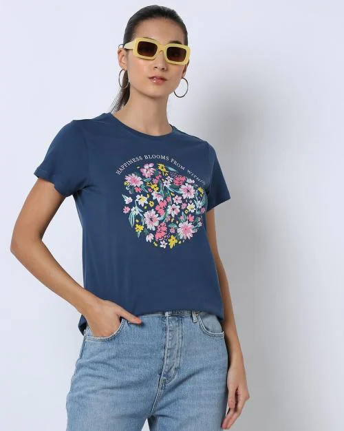 Floral Print Crew-Neck T-Shirt