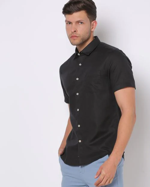 Men Slim Fit Shirt with French Placket